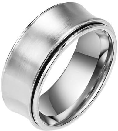Calefee Drehring Edelstahl Anti Stress, Verlobungsring Herren mit Gravur Bandring Drehbar Breit 9 mm Konkave Oberfläche, Größe 52