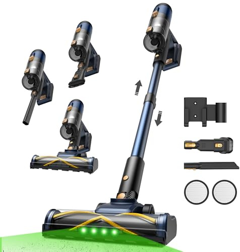 Vexilar V12 Cordless Vacuum Cleaner, 50KPa/450W/50Mins, Lightweight Cordless Vacuum with Anti-Tangle, LED Touchscreen, GreenEye Tech, Detachable Battery, Stick Vacuum for Hardfloor Carpet and Pet Hair