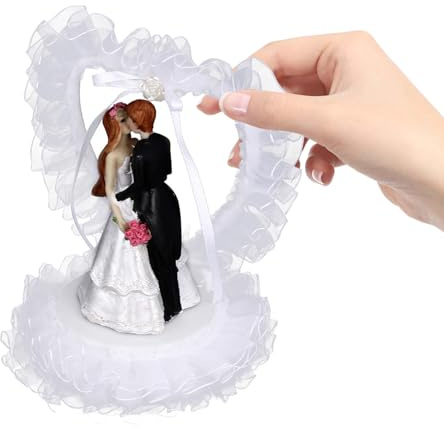 Sosoport Decorazione Torta Matrimonio Statuine Sposi in Resina e Organza, Effetto Decorativo Forte e Forma a Cuore per Allestimento Romantico Tavolo Dolci Nuziale Colore Casuale