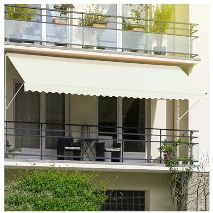 Retractable Awning - Freestanding Canopy, No Drill Installation, 100% Polyester, Outdoor Shade for Windows & Doors, Light Green & Beige, 2m (78.74in) - Ideal for Home & Patio