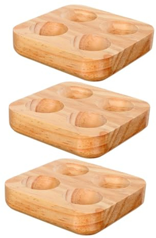 Angoily Porte-œufs Double Rangée pour Réfrigérateur en Bois de Caoutchouc pour Optimisation D'espace 3 Pièces 4 Compartiments et Visibilité des Œufs sur Comptoir ou Frigo