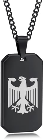 FLHEART Deutschland Kette Adler Herren Halskette - 316L Edelstahl Anhänger mit Gravur Bundesadler Adler für Männer, Herrenschmuck Geschenke, 60cm Länge Kette