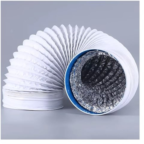Tubo de ventilación flexible de aluminio de 1,56 m, manguera de escape retráctil blanca para ventilación de cocina, 150 mm de diámetro, ideal para campanas extractoras y soluciones de flujo de aire