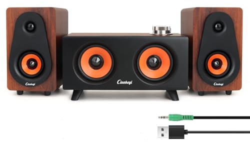cinnkeyi Uppdatering 2026: USB 2.1 datorhögtalare med subwoofer, 3,5 mm USB-ingång PC-högtalare med subwoofer, PC/Line-In/Bluetooth-lägen, stereoljud, idealisk för
