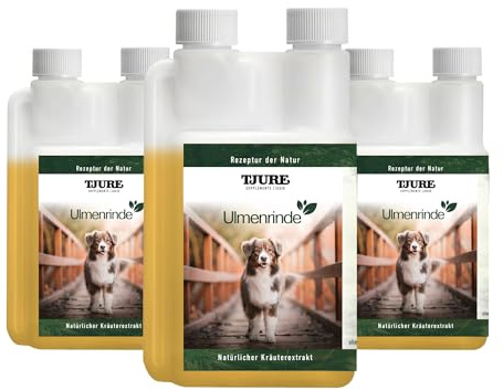 TJURE Ulmenrinde Liquid für Hunde & Katzen | 3 x 500 ml Sparset | Natürliche Magen Darm Unterstützung | Flüssige Ulmenrinde mit Honigkraut | Ohne Aufkochen | Naturkraft ohne Zusätze | Made in Germany