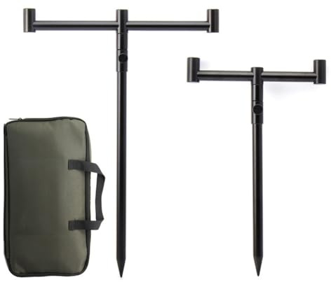 Helilyco Juego de barra de pesca de carpas con bolsa de aparejos y banco de 23 cabezales de reposo de caña, construcción de aleación de aluminio, para color negro