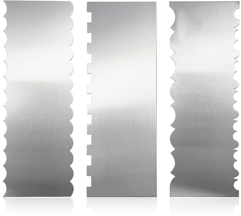 Kaiyzo 3-Piece Stainless Steel Cake Scraper Set, Professional Cake Decorating Tools, 22 cm Buttercream Smoother & Chocolate Scraper for Beginners and Bakers