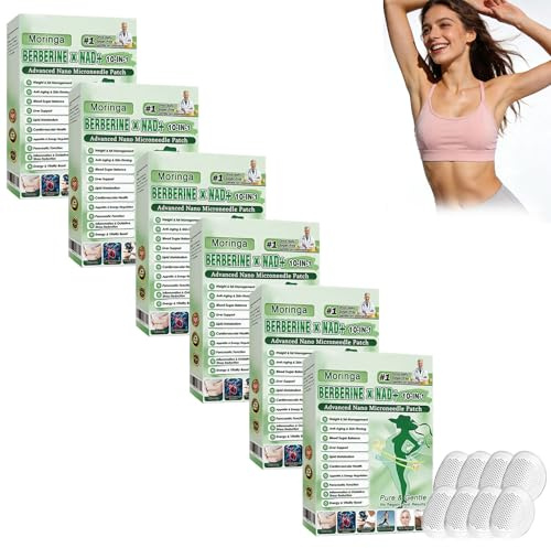 Confezione da 6 scatole Moringa X Berberine Patch 10 in 1, Patch Nano Microneedle dimagrante, ingredienti naturali, facili da applicare, invisibili sotto i vestiti, ideali per uomo e donna (6 scatole)