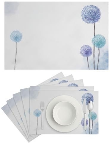 G.schmückt Platzset Frühling, Tischset 45x30 cm 6-teilig, Platzdeckchen abwaschbar, Frühlingsdeko Tischunterlagen Blumen Esstisch (Allium blau)