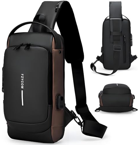 Sac à Bandoulière Antivol, Sac de Poitrine Unisexe, Sacoche avec Serrure à Combinaison, Sling Bag pour Homme et Femme, Sacoche Homme Bandouliere pour Téléphones, Tablettes, Batterie Externe, Clés, Lun