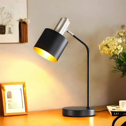 Lichtmaler Tischlampe Schwarz Nachttischlampe E27 - Tischleuchte mit kabel Schreibtischlampe Retro Schwenkbar Leselampe Vintage Kleine für Schlafzimmer Lernzimmer Heimbüro Schlafsaal Wohnzimmer
