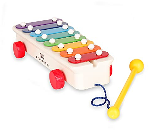 Pull-a-Tune Xylophon, Fisher Price Classics, Basic Fun, 1702, Lerne mit interaktiven Spielfunktionen das Laufen, Baby-Musikspielzeug, Geeignet für Jungen und Mädchen ab 18 Monaten