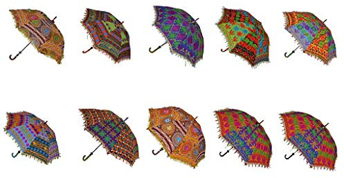 Rajasthali Indian Handmade Designer Cotton Fashion Multi Colored Umbrella Embroidery Boho Umbrellas Parasol 10 Pcs Lot