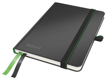 Leitz Complete Kvalitetsanteckningsbok A6 Linjerad, 160 Sidor, 80 Blad, Hårdpärm med Högkvalitativt Omslag, 100 g/m² FSC-certifierat Papper, Stängningsband, Bokmärke, Pennhållare, Svart, 44800095