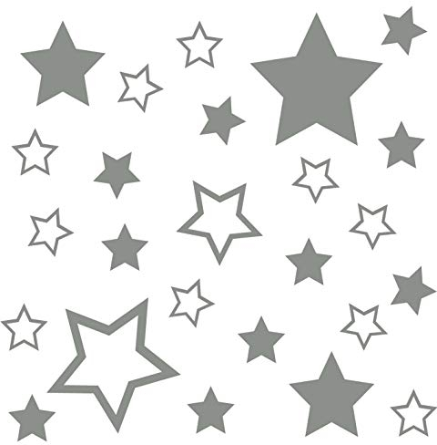 kleb-Drauf® | 25 Sterne | Grau - matt | Wandtattoo Wandaufkleber Wandsticker Aufkleber Sticker | Wohnzimmer Schlafzimmer Kinderzimmer Küche Bad | Deko Wände Glas Fenster Tür Fliese