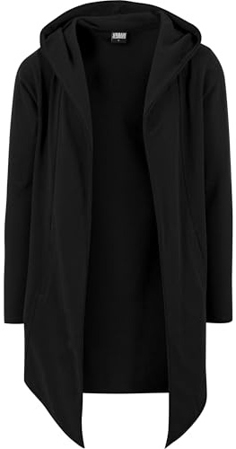 Urban Classics Herren Long Hooded Open Edge Cardigan – Langer Kapuzen Cardigan aus Baumwolle im Loose Fit, offener Schnitt mit offenen Kanten für Streetwear & Freizeit,Schwarz,M