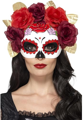 Smiffys Masque pour les yeux, roses, Jour des morts, Rouge Halloween