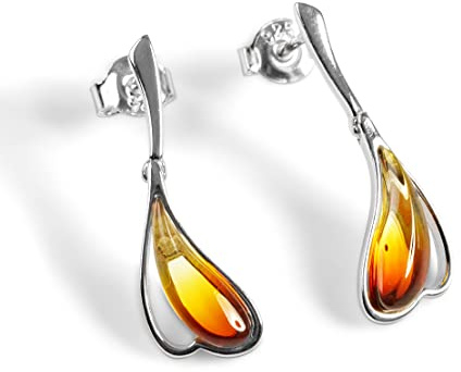 Örhängen i Silver och ''Brinnande'' Bärnsten Smycken