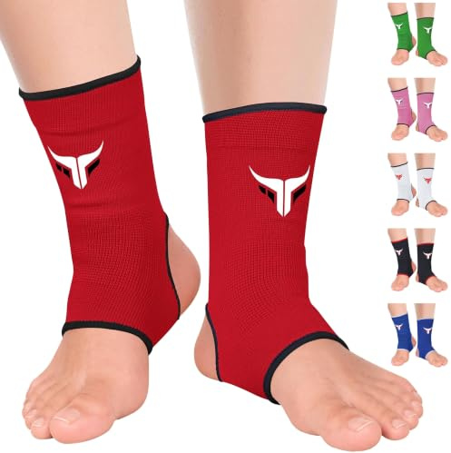 Mytra Fusion Supporto per caviglia Supporto per caviglia traspirante MMA, Muay Thai, palestra, supporto per caviglia da boxe con bendaggio da combattimento (Red, S/M)