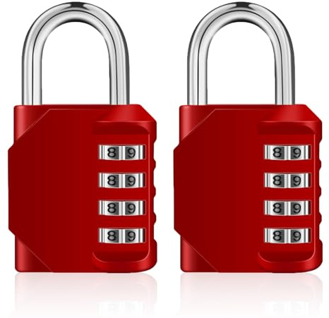 ZHEGE Candado de Combinación 4 Dígitos, Candado Numerico Taquilla (2, Rojo) | Resistente a la Intemperie, Arco 6mm, Candado para Gimnasio, Escuela, Caja de Herramientas, Gabinete, Oficina, Almacén