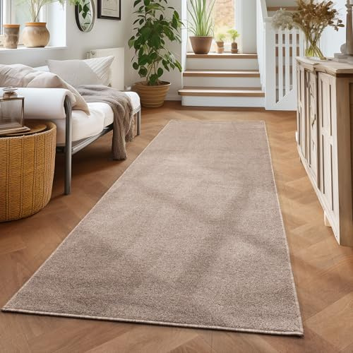 Carpettex Wohnzimmer Teppich Modern Design 80 x 250 cm - Kurzflor Küchenläufer Flur Beige - Waschbar Extra Weich Flauschig - Bettvorleger Schlafzimmer
