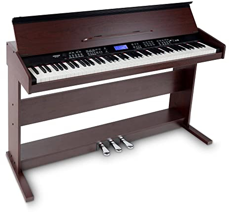 FunKey DP-88 II Digitalpiano (88 anschlagsdynamische Keyboard-Tasten, 128-fach polyphon, 360 Sounds, 160 Styles, MP3-Player, Lernfunktion, Record- & Playback-Funktion, 3 Pedale) braun