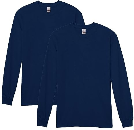 Gildan Lot de 2 t-Shirts à Manches Longues en Coton épais pour Homme Style G5400 Chemise - Bleu Marine - XXL