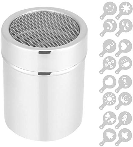 Gutyan Saupoudreuse À Cacao en Poudre avec Couvercle À Mailles Fines Et 16 Pochoirs d'impression