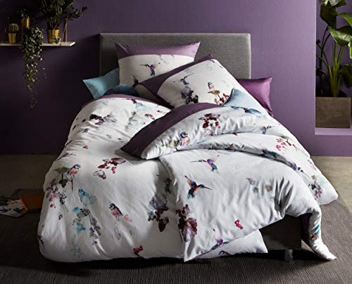 Bettwaesche-mit-Stil Mako Satin Wende Bettwäsche Kolibri Vögel 140x200 + 70x90 cm - 100% Baumwolle