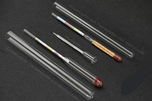 lilawelt24 Set Alkoholmeter mit Thermometer + Vinometer + Saccharometer Alkoholgehalt Alkoholprozent Obstwein Fruchtwein Bier Wein Alkoholmessgerät Tester Alkoholgehalt