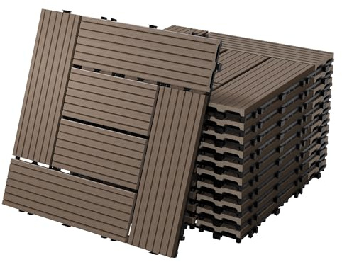 ECD Germany WPC Terrassenfliesen 30x30 cm/44 Stück=4m², Dunkelbraun Mosaik, Holzoptik, Bodenbelag mit Klicksystem und Drainage, Terrassendielen Balkonfliesen, Klickfliesen für Terrasse Garten & Balkon