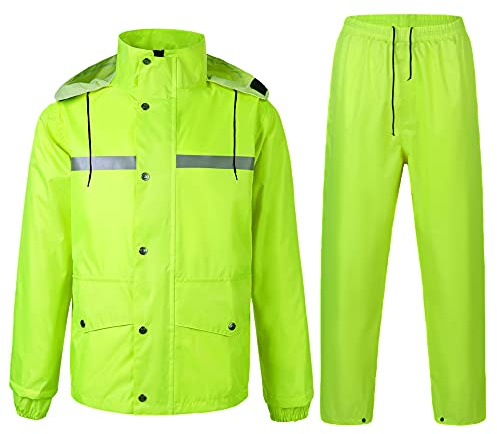 Yukirtiq Erwachsenen Regenanzug Wasserdichten Anzug mit Reflexstreifen Regenjacke mit Kapuze und Regenhose Atmungsaktiv Regenbekleidung