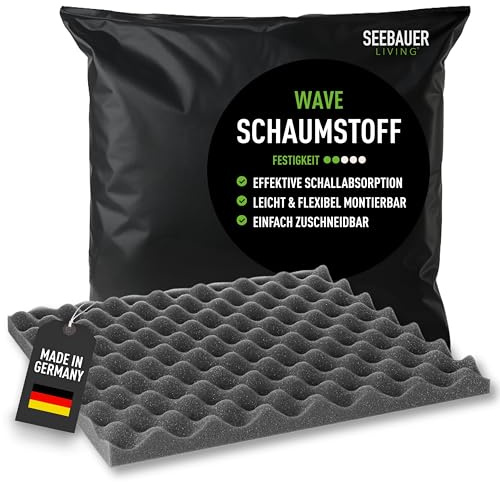 SEEBAUER living Akustikschaumstoff WAVE Noppenschaumstoff Schallschutz Akustikpaneel (30 x 30 x 3 cm)