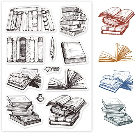 GLOBLELAND Libros y estanterías sellos transparentes de silicona, sellos transparentes para cumpleaños, Pascua, tarjetas de vacaciones, hacer álbumes de recortes, álbumes de fotos, decoración de papel