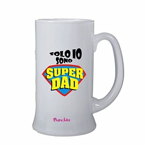 Boccale Birra In Vetro Decorato - 500ml - Vetro Resistente - Stile Moderno - Regalo per Papà - Collezione Festa del Papà