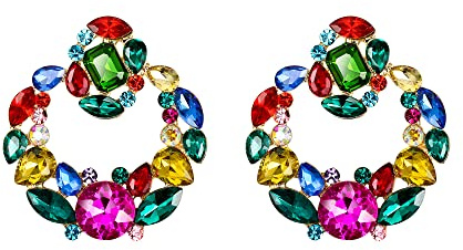 Pendientes de Mujer- Clearine de Boda Corte Esmeralda Marquesa Redondo Cristal Racimo Aretes,Color Multicolor Oro-Tono