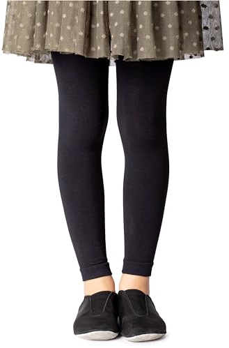 NOQ Mädchen Strumpfhose ohne Fuß in voller Länge Leggings knöchellanger Rock Tunika Kleid Schule Tanz Ballett blickdichte Mikrofaser, Nero 10/11 Jahre (140/146 cm)