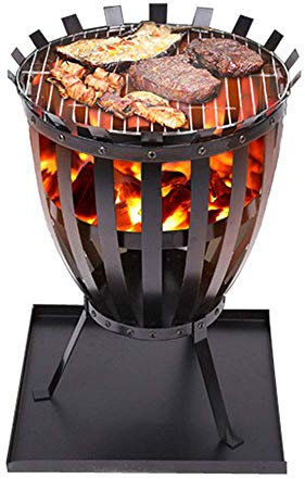Samnuerly Schwarz pulverbeschichtete Feuerstelle aus Gusseisen Gartenkamin runder dreibeiniger Terrassenofen mit Grill und Aschenbecher, Feuerstellen im Freien
