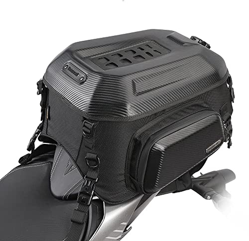 Rhinowalk Motorcycle Travel Luggage, Expandable Motorcycle Tail Bag 35L,Waterproof All Weather/Trunk/Rack Bag with Sissy Bar Straps-Carbon Black