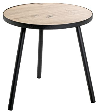 HAKU Beistelltisch rund Eiche hell schwarz MDF Platte Metallgestell runder Couchtisch - Maße: H 52 x Ø 50 cm Style: Modern