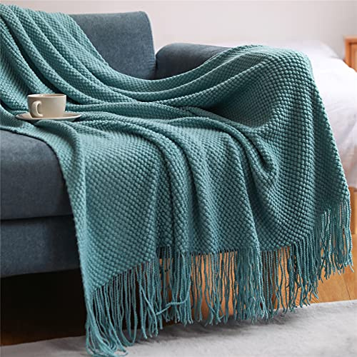 Hayisugal Wohndecke Weich Strick Wolldecke Quaste Boho Decke Kuscheldecke Sofadecke überwurf Decke für Couch Bett Sofa Stuhl, Grün, 150 x 230cm