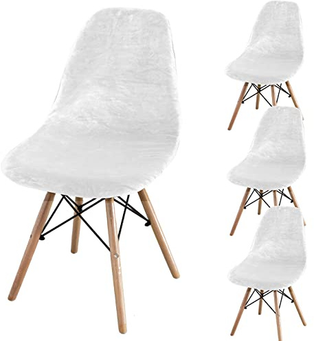 jianyana Stuhlhussen 4er Set, Universal Velvet Stretch Stuhlbezug EsszimmerstüHlhussen Abnehmbarer Waschbarer Stuhlabdeckung（Weiß）