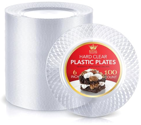 Stock Your Home Premium Clear Plastic Dessert Plates, 6 Inch Appetizer, Dessert, and Party Plates (100 Count) Heavy Duty Hard Plastic Disposable Wedding Cake Plates, Crystal Clear for Holiday Parties