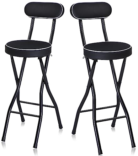 Thyle 2 Pcs 25.6 Inch Folding Bar Stool with Backrest Tall Foldable Stool Chair with Cushioned Padded Portable Collapsible Counter Height Chair for Kitchen Island Shop Cafe Dining Room