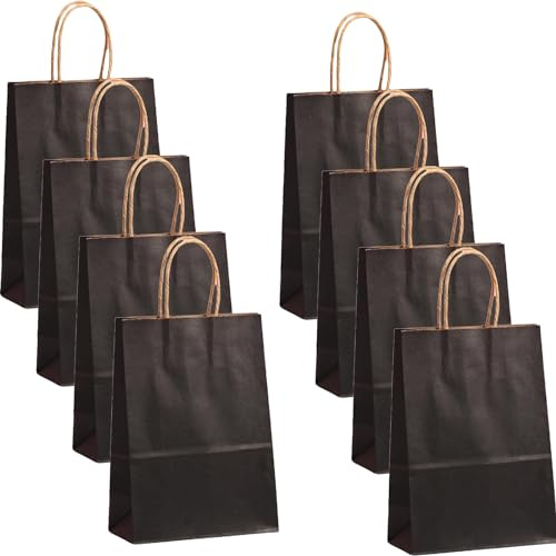 Papiertüten mit Henkel,Papiertüten Bunt,Geschenktüten,Candy Tüten zum Verpacken von Kindergeburtstag,Feiern, Hochzeiten, Süßigkeiten.（15x8x21cm） (Schwarz)