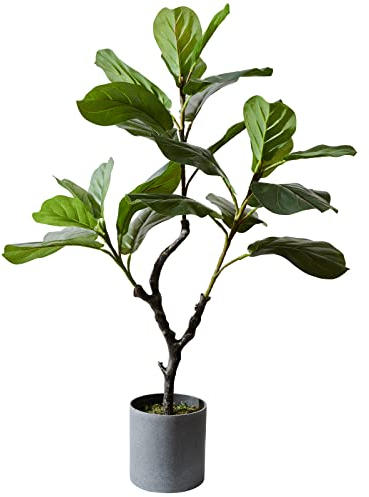 Fuxdre Higuera artificial de hoja de violín en maceta, planta de ficus lyrata falsa, vegetación alta en maceta para interiores, casa, oficina, decoración del hogar, inauguración perfecta de la casa