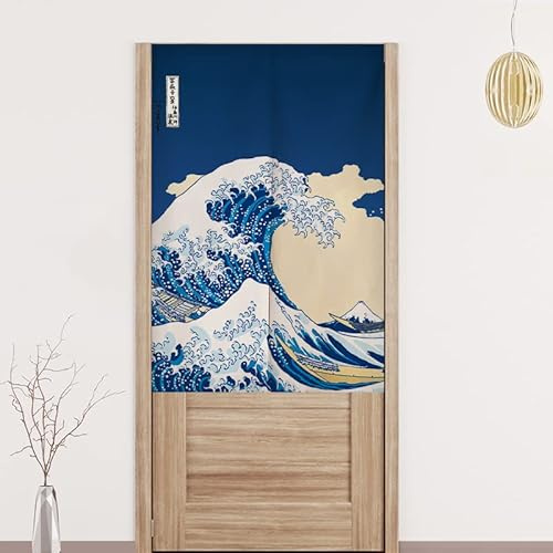 Lino Cortinas Para Puerta Japonesa Noren Cortina Pintura Japonesa Cortina De Puerta De Estilo JaponéS Noren Para Puerta De Pasillo, Media Cortina De Entrada Para DecoracióN Del Hogar océano 70x140cm