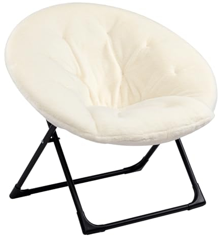 HollyHOME Sillon Plegable Redonda Sillon para Salon Dormitorio Relax Moon Silla Portátil Sillons De Lectura De Metal, Peluche Beige