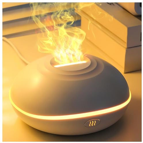 Diffuser Flammeneffekt mit 7 Farben Flammen Effekt, 200ml Stumm Duftdiffusor mit Wasserlose Abschaltautomatik für Büro Schlafzimmer Yoga Spa,White