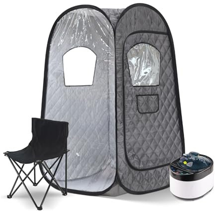 Gollense Portable Steam Sauna, Personal Sweat Tent for Home SPA with 4L 1500W Steamer, Foldable Chair, One Person Pop Up Sauna Box Steam Room, Dark Grey